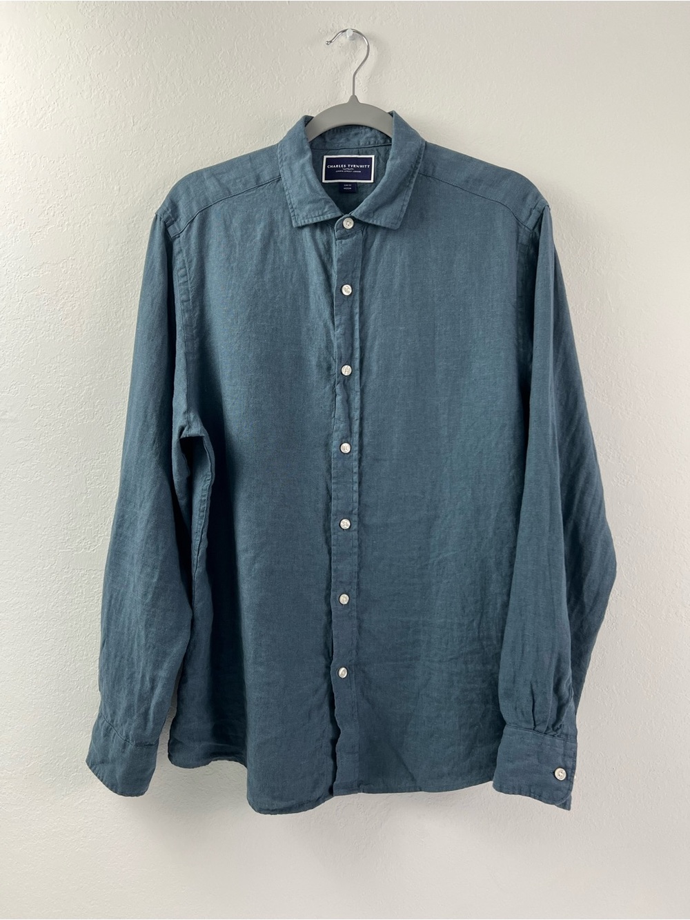 Charles Tyrwhitt Blue Linen Slim Fit Button Down Shirt